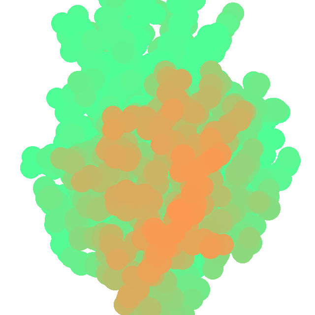 Poster still of the splash loop: a green and orange protein blob on black.